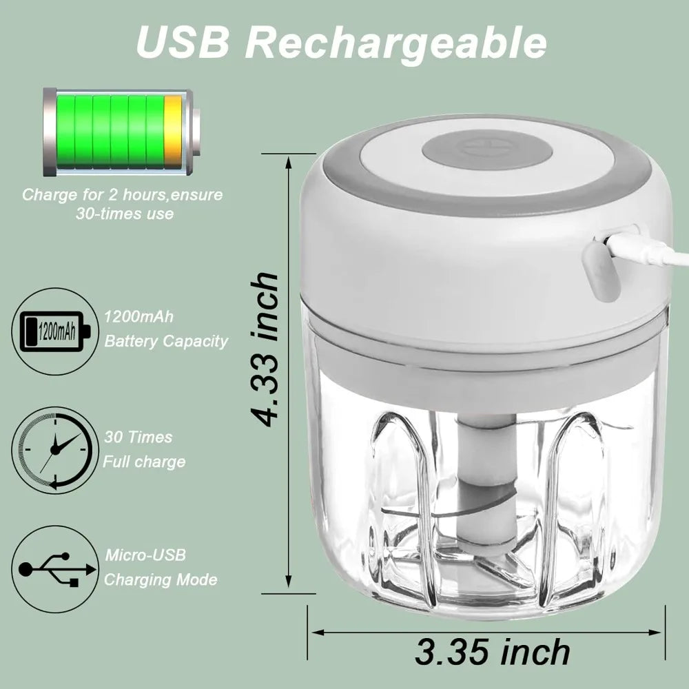USB Rechargeable Electric Garlic Mincer - 250ML Portable Food Chopper | One-Touch Operation