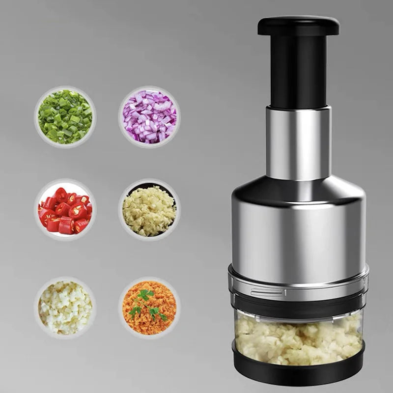 Vertical Press Garlic & Onion Chopper - Manual Hand-Powered Food Mincer | No Electricity Needed
