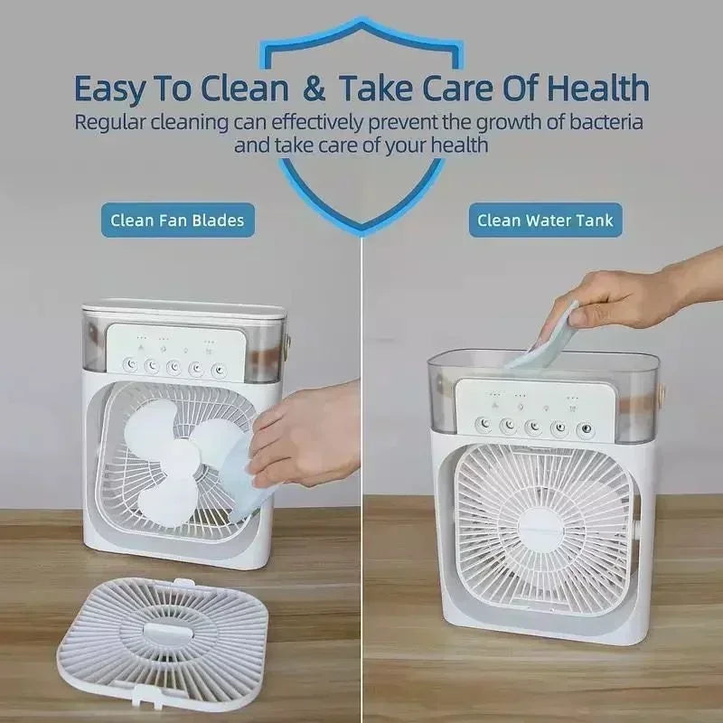 3-in-1 Portable Air Cooler & Desk Fan | LED Night Light & Humidifier
