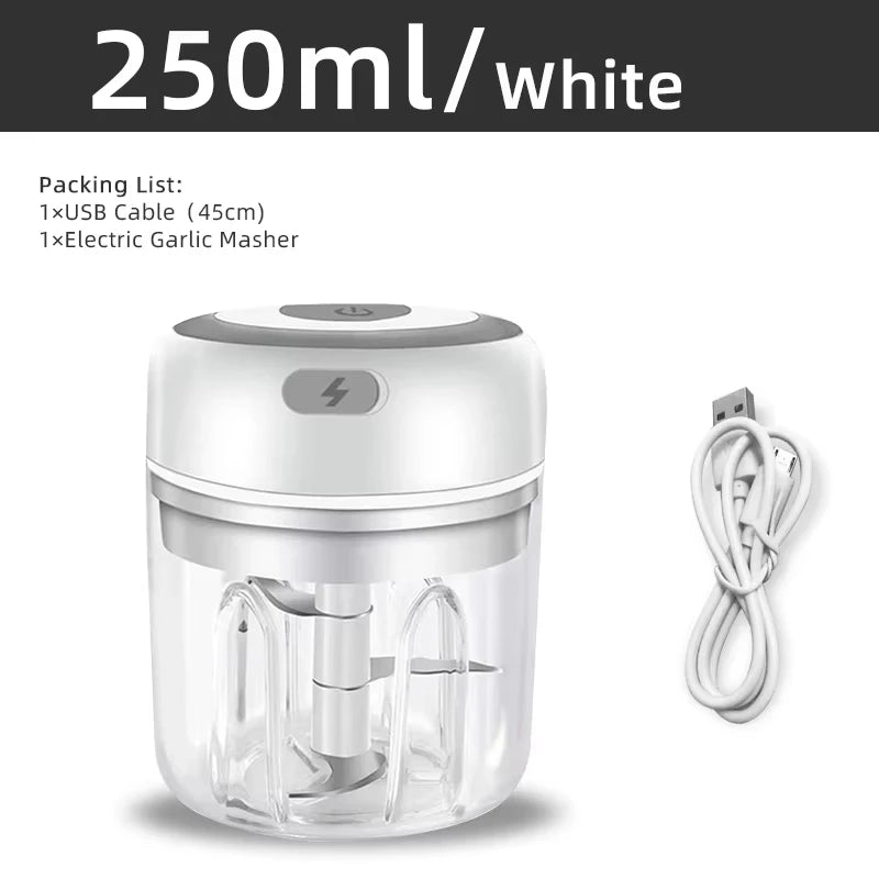 USB Rechargeable Electric Garlic Mincer - 250ML Portable Food Chopper | One-Touch Operation