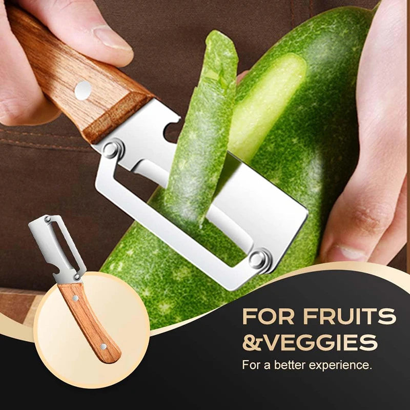 Bamboo 3-in-1 Vegetable Peeler - Ergonomic Kitchen Tool for Carrots, Potatoes & Fruits | Julienne + Peeling + Slicing