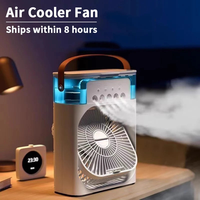 3-in-1 Portable Air Cooler & Desk Fan | LED Night Light & Humidifier