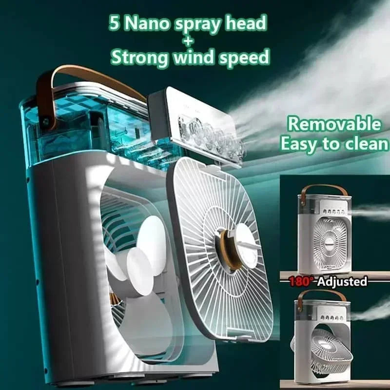 3-in-1 Portable Air Cooler & Desk Fan | LED Night Light & Humidifier