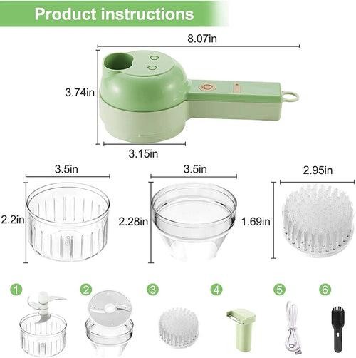 4-in-1 Wireless Electric Veggie Cutter & Garlic Masher | Peel, Slice, Chop & Mash | USB Rechargeable