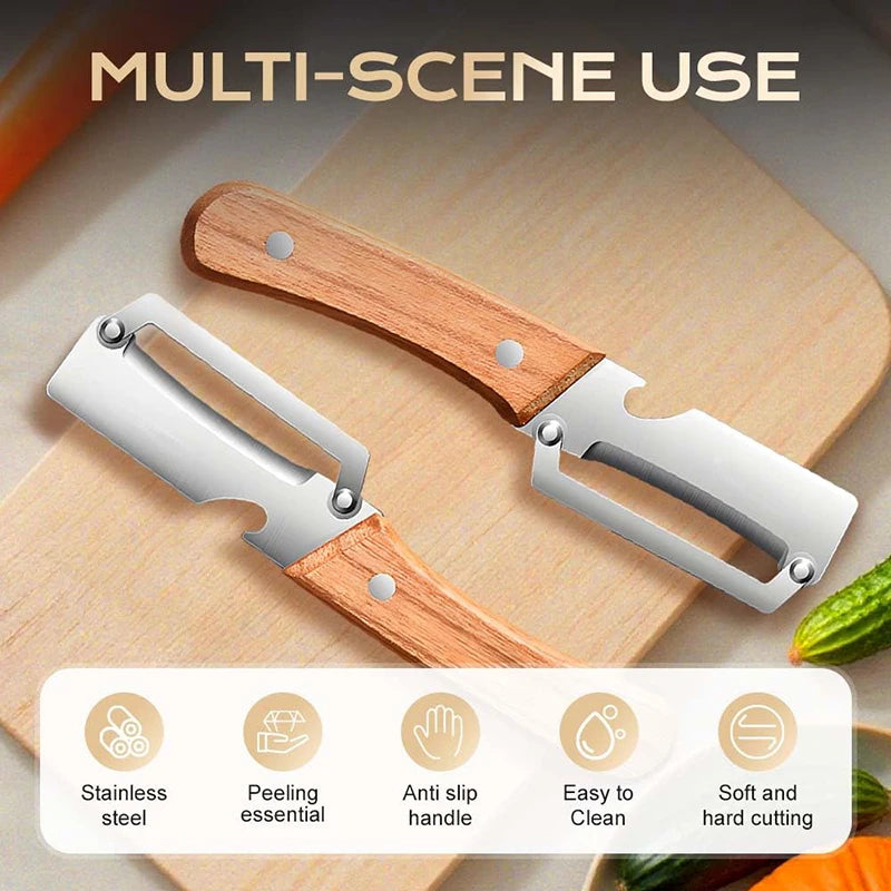 Bamboo 3-in-1 Vegetable Peeler - Ergonomic Kitchen Tool for Carrots, Potatoes & Fruits | Julienne + Peeling + Slicing
