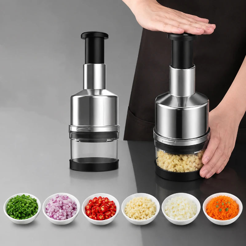 Vertical Press Garlic & Onion Chopper - Manual Hand-Powered Food Mincer | No Electricity Needed