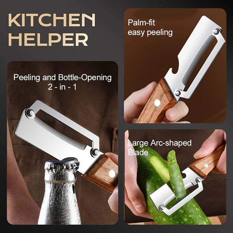 Bamboo 3-in-1 Vegetable Peeler - Ergonomic Kitchen Tool for Carrots, Potatoes & Fruits | Julienne + Peeling + Slicing