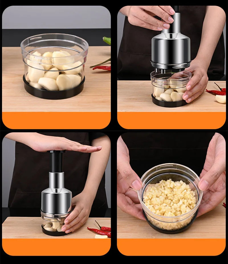 Vertical Press Garlic & Onion Chopper - Manual Hand-Powered Food Mincer | No Electricity Needed