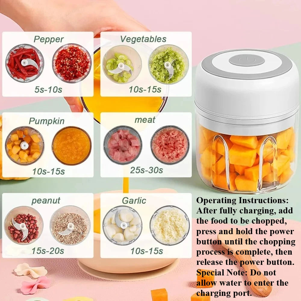 USB Rechargeable Electric Garlic Mincer - 250ML Portable Food Chopper | One-Touch Operation