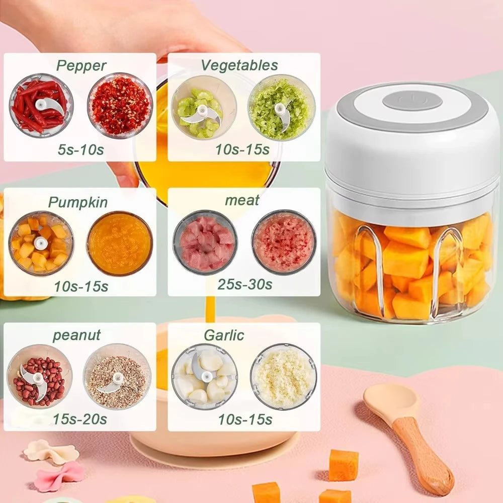 USB Rechargeable Electric Garlic Mincer - 250ML Portable Food Chopper | One-Touch Operation