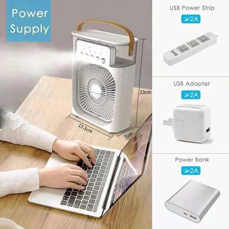 3-in-1 Portable Air Cooler & Desk Fan | LED Night Light & Humidifier