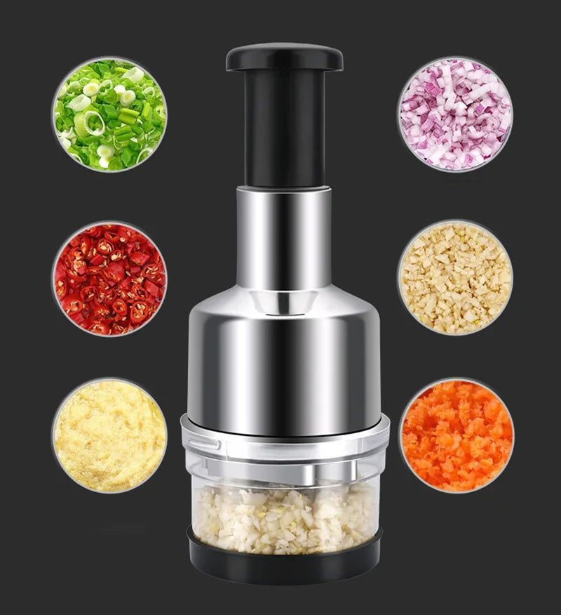 Vertical Press Garlic & Onion Chopper - Manual Hand-Powered Food Mincer | No Electricity Needed